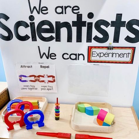 We Are Scientists Preschool, Science Area Preschool Classroom, Science Eyfs, Science Provocations, Science Area Preschool, Preschool Science Center, Dramatic Play Centers Preschool, Science Center Preschool, Investigation Area