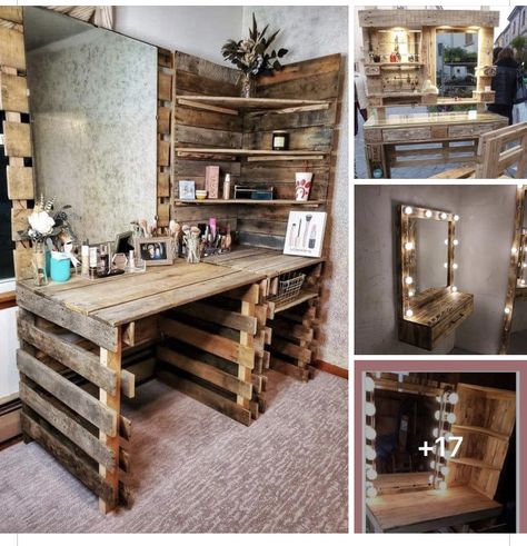 Western Bedrooms Ideas, Wood Pallet Vanity, Pallet Vanity, Diy Pallet Vanity, Western Room Ideas, Western Bedrooms, Diy Wood Pallet, Country Bedroom Decor, Koti Diy