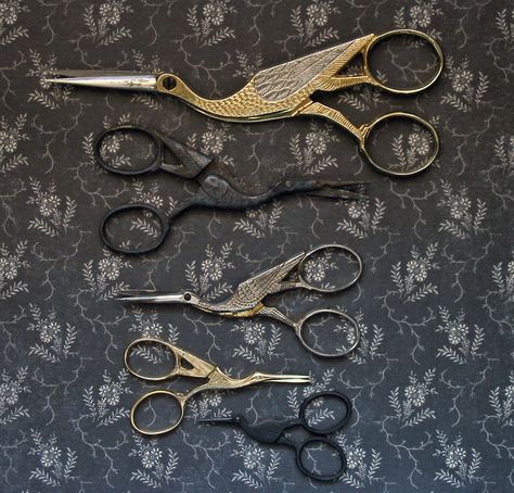 Bird Scissors Tattoo, House Beneviento, Pretty Scissors, Aesthetic Knife, Bird Scissors, Scissors Drawing, Line Drawing Tattoos, Jade West, Vintage Sewing Notions