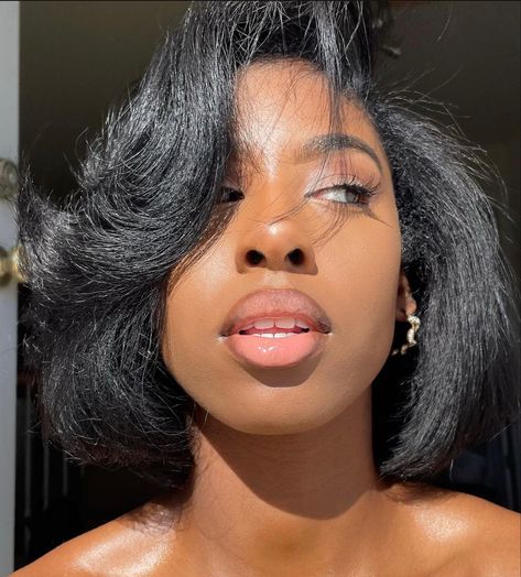 Short Hair Curls Black Women, 90s Blowout Bob Black Women, 4c Bob Haircut, Voluminous Bob Black Women, Short 4c Hair Straightened Styles, Blowout On Short Hair Black Women, Short 4c Silk Press, Natural Hair Blowout Short, Bob Natural Hair Black Women