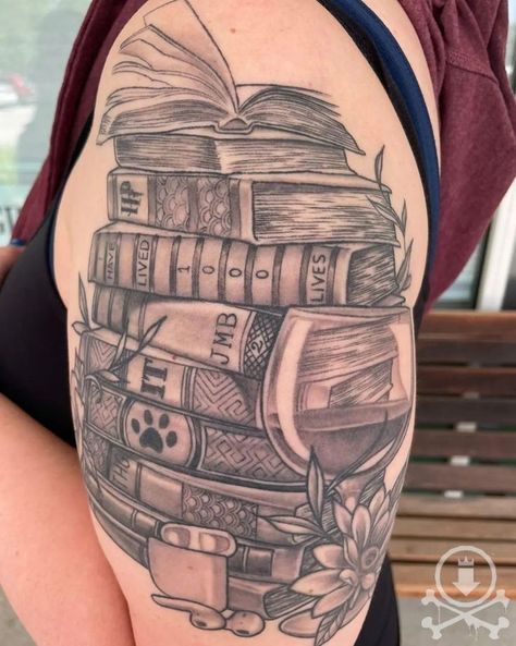 Steampunk Book Tattoo, Book Sleeve Tattoo, Writer Tattoos, Book Tattoo Sleeve, Writer Tattoo, Book Lover Tattoo, Books Tattoo, Book Tattoos, Empire Tattoo