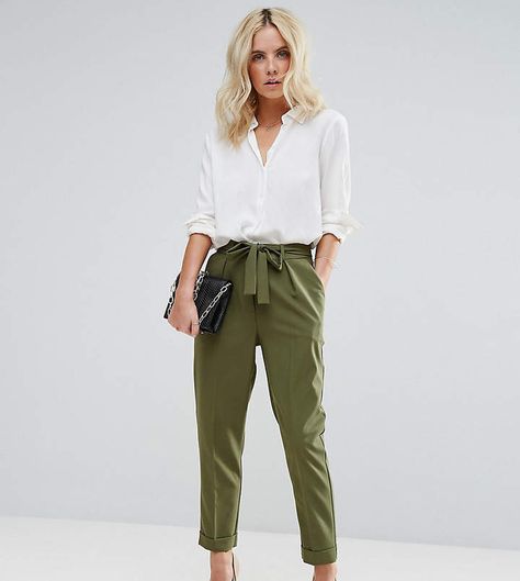 ASOS Petite ASOS PETITE Woven Peg Pants with Obi Tie. Say goodbye to all your short-girl problems with our perfectly proportioned denim, day-to-night dresses and everyday basics. With lengths created especially for our petite girls all over the world, good things really do come in small packages. #ad #ShopStyle #asos #fashion #style #workoutfit #officeoutfit High Waisted Pants Outfit, Peg Pants, Peg Trousers, Style Pinterest, Trendy Pants, Asos Petite, Pants Outfits, Green Pants, Mode Online