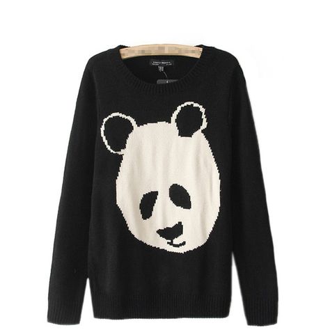 Black Cute Womens Crew Neck Long Sleeve Panda Patterned Pullover ($25) ❤ liked on Polyvore featuring tops, sweaters, black, crew neck pullover, panda bear sweater, sweater pullover, crewneck sweaters and long sleeve pullover sweater Panda Sweater, Cheap Sweaters, Pullover Mode, Cartoon Panda, Panda Print, Cardigan Outfits, Sammy Dress, Embroidered Sweater, Pattern Sweater