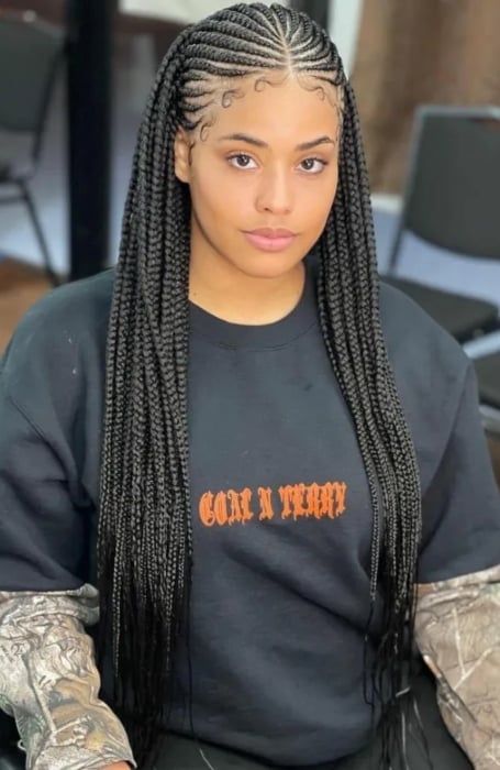 Box Braids With Front Cornrows, Braids Ideas For White Women, Edge Styles With Braids, Cornroll Braids For Black Women, Short Cornrow Hairstyles For Black Women, Simple Fulani Braids Hairstyles, Easy Cornrows For Black Women, Feed In Braids Hairstyles Black Women, Cornrow Braid Styles Black Women