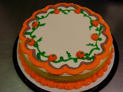 Pumpkin Patch Cake DQ Dairy Queen Cake at Park Place, St. Louis Park, MN Fall Ice Cream Cake Designs, Cake Ideas Thanksgiving, Dairy Queen Cakes Designs, Dq Cakes Designs, Fall Cake Decorating Ideas, Thanksgiving Cake Ideas, Fall Theme Cakes, Pumpkin Patch Cake, Fall Cakes Decorating