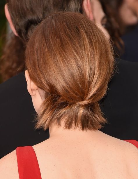 Kate Mara's Subtle Twist Celebrity Updos, Fancy Lady, Beauty Space, Brunette Bob, Bob Cuts, Messy Ponytail, Kate Mara, Corte Bob, Party Hair