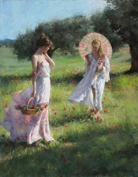 Spanish Artist Converts Intimate Moments Of Gorgeous Women Into Pastel Paintings (70 Pics) American Gallery, Spanish Painters, Tableau Art, Spanish Artists, Romantic Art, Feminine Beauty, White Dresses, Drawing Tutorials, Pastel Painting