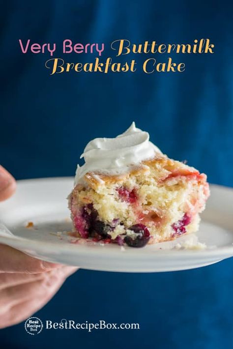 Easy Berry Buttermilk Breakfast Cake with Fresh Berries - Tender, Delicous Buttermilk Breakfast Cake, Buttermilk Breakfast, Breakfast Cake Recipes, Breakfast Casserole Bacon, Blueberry Breakfast Cake, Hashbrown Breakfast Casserole, Berry Breakfast, Blueberry Breakfast, Very Berry