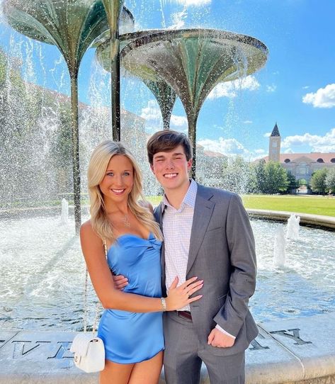 Blue Homecoming Couple, Homecoming Purse, Highschool Dresses, Blue Hoco Dress Short, Preppy Homecoming, Hoco Fits, Blue Hoco Dress, Homecoming Inspo, Fluorescent Adolescent