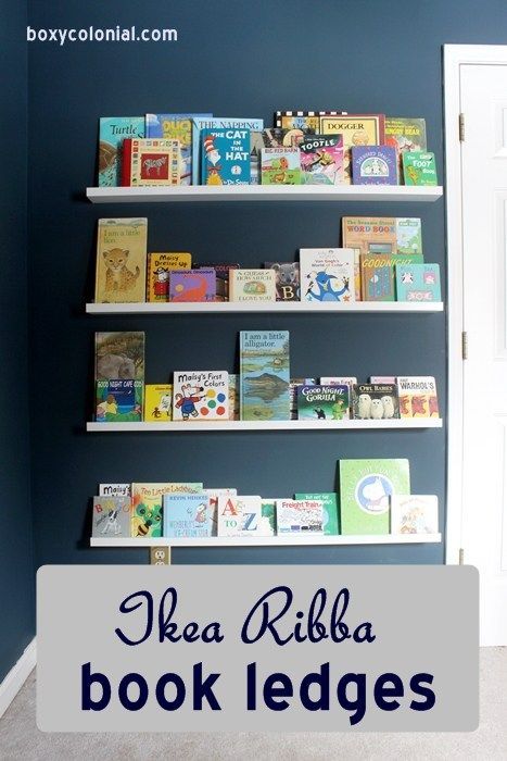 ikea ribba book ledges for a kid's room or nursery Bookshelves Ikea, Newburg Green, Book Ledges, Baby Bookshelf, Nursery Bookshelves, Nursery Bookcase, Ikea Picture Ledge, Ikea Book, Storage Nursery