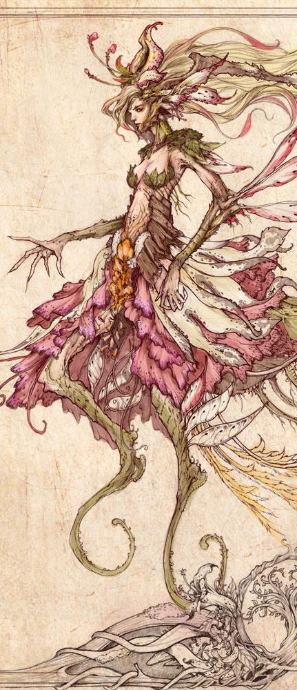 Florel fairy tale version by *muju on deviantART (cropped to show detail) Types Of Fairies, Witchy Things, Mythological Creatures, Wow Art, Fairy Art, Creature Concept, Magical Creatures, Creature Design, Creature Art