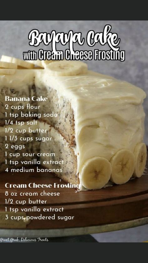 Banana Cream Cheese, Delicious Banana Bread Recipe, Banana Bread Cake, Cream Cheese Frosting Cake, Banana Dessert Recipes, Banana Cake Recipe, Cake With Cream Cheese Frosting, Cream Cheese Frosting Recipe, Banana Dessert