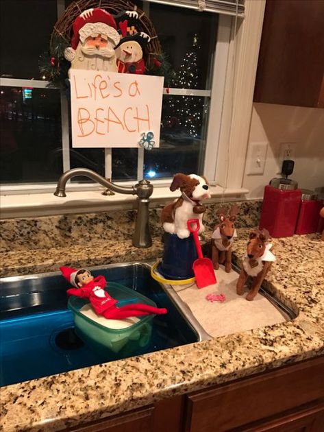 Elf On The Shelf Beach Ideas, Elf On The Shelf Beach, Elf Delivery, Elf Ideas Easy, Awesome Elf On The Shelf Ideas, The Elf On The Shelf, Elf Activities, Xmas Elf, Elf Antics