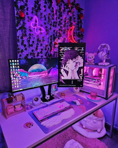 It's FriYAY! I got some upcoming changes to my gaming setup 💜 I'm super excited! Hopefully, I can get everything ready in the next couple of days and show you guys 👀 🫶 Have a great weekend! . . . . #gamingsetup #pcgaming #gamingpc #deskgoals #pcsetup #pcmasterrace #pcbuild #pcgamer #desksetup #girlgamer #gamergirl #cozygamer #desktour #deskdecor #deskorganization #deskstyling #minecraft #minecraftbuilds Double Gaming Setup, Gameing Set Up, Girl Pc Setup, Y2k Gadgets, His And Hers Gaming Room, Pink Aesthetic Design, Couple Gaming Room Setup, Pink Gaming Setup, My Gaming Setup