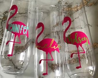 Pink flamingo glasses | Etsy Bridesmaid Sash Bachelorette, Flamingle Bachelorette Party, Flamingo Party Favors, Lets Flamingle, Flamingle Bachelorette, Flamingle Party, Pink Flamingo Party, Flamingo Themed Party, Bachelorette Party Banners