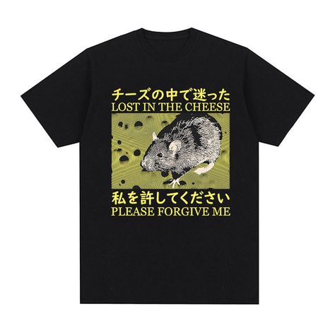 Japanese Rat Show Me The Cheese Funny Graphic T Shirt Men Women Retro Gothic Clothing T-shirts Cheese Funny, Gothic Clothing, Gothic Outfits, Funny Graphics, T Shirt Men, Show Me, Shirt Men, Harajuku, Cotton Tshirt