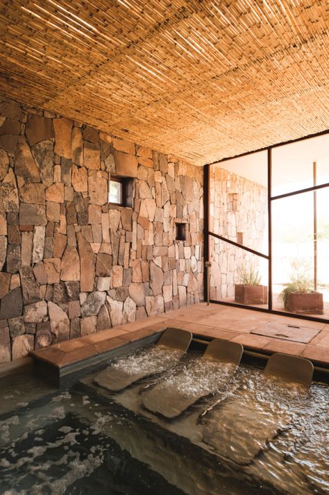 Luxury Wellness Spa, Pool Indoor Design, Underground Spa, Desert Spa, Mountain Spa, Rock Arch, Water Architecture, Spa Interior Design, Organic Spa