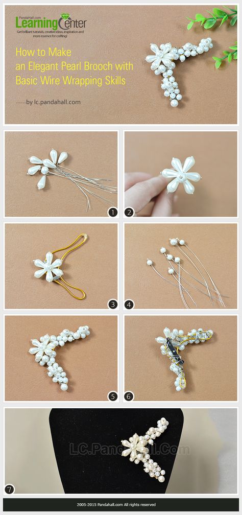 How to Make an Elegant Pearl Brooch with Basic Wire Wrapping Skills Pearl Brooch Diy, Pearl Brooch Handmade, Basic Wire Wrapping, Wire Brooch, Brooch Making, Handmade Pearl Jewelry, Pearl Ornaments, Diy Jewelry Making Tutorials, Wire Jewelery