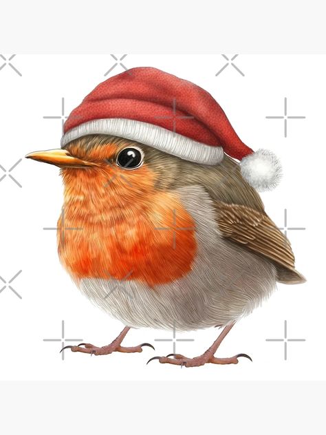 "cute robin wearing a Santa hat Color pencil drawing" Greeting Card for Sale by TeeARTHY | Redbubble Christmas Robin Painting, Cute Robin Drawing, Christmas Robin Illustration, Winter Rocks, Robin Illustration, Robin Bird Tattoos, Robin Drawing, Robin Painting, Christmas Robin