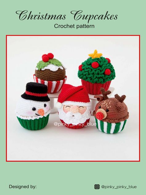 Cupcake Crochet, Crochet Cupcake, Christmas Amigurumi, Crocheted Christmas, Amigurumi Christmas, Crochet Xmas, Crochet Easy, Crochet Christmas Decorations, Crochet Amigurumi Free Patterns