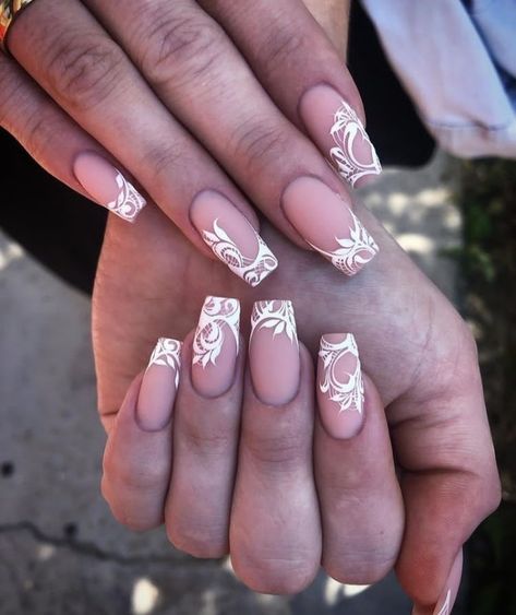 Lace Nails Designs, Lace Wedding Nails, Powder Acrylic Nails, With Acrylic Nails, Unique Acrylic Nail Designs, Bride Nail, Lace Nail Design, White Lace Nails, Acrylic Nail Ideas