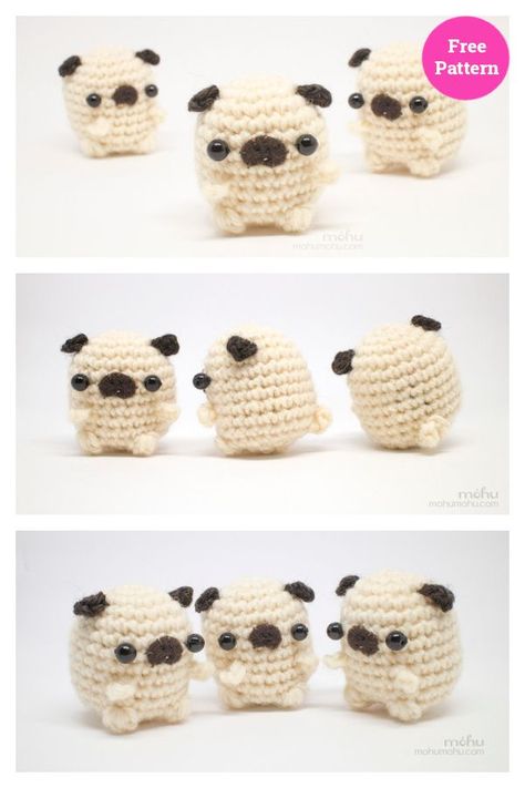 Mini Pug Amigurumi Free Crochet Pattern Potato Pug Crochet, Crochet Dogs, Dog Amigurumi, Crochet Dog Patterns, Crochet Keychain Pattern, Toy Crochet, Spinning Yarn, Crochet Design Pattern, Diy Magazine