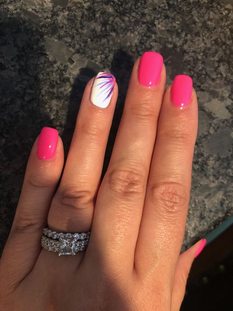 Short Nails Ideas Bright Colors, Bright Toenails For Summer, Short June Nails, Bright Fun Summer Nails, Shilac Nail Ideas 2023 Short, Fun Short Nails Summer, Summer Dip Nail 2024 Trends, White Nails With Neon Design, Neon And White Nails