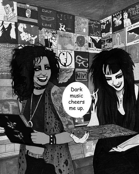 Trad Goth Art, Cartoon Art Illustration, Alt Subcultures, Goth Memes, Dark Music, 80s Goth, Goth Core, Goth Bands, Goth Music