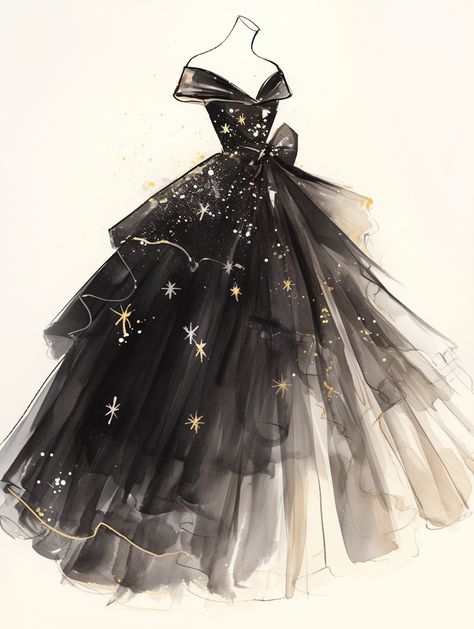 Constellation Dress, Starry Night Dress, Hole Dress, Galaxy Dress, Dress Design Drawing, Dress Drawing, Dress Sketches, Drawing Clothes, Star Dress