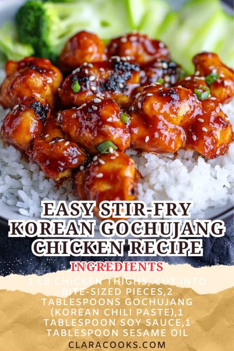 Easy Stir-fry Korean Gochujang Chicken Recipe Gochujang Chicken Recipe, Korean Gochujang Chicken, Gochujang Recipe Chicken, Healthy Asian Chicken Recipes, Spicy Stir Fry, Gochujang Recipe, Korean Stir Fry, Gochujang Chicken, Easy Korean Recipes