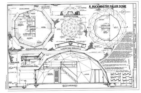 Richard Buckminster Fuller & Anne Hewlett Fuller Dome Home, 407 South Forest Avenue, Carbondale, Jackson County, IL Drawings For Him, Dome Homes, Geodesic Dome Homes, Loft Plan, Buckminster Fuller, Shelter Design, Dome Home, Unusual Buildings, Dome House