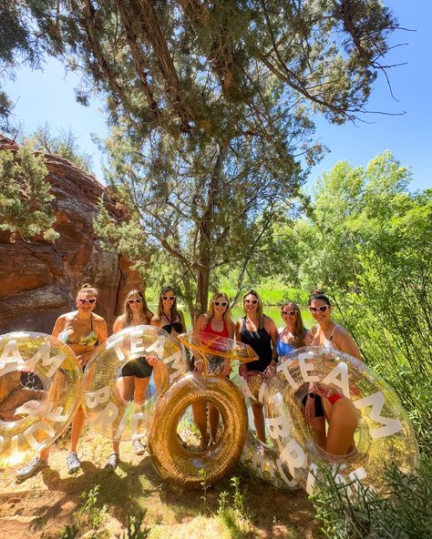 Last Trail Before The Veil! 👰🏼 🥾 Had the best day ever yesterday with my amazing friends who threw me the cutest and most fun bachelorette party! We started the day with floating at the creek which is one of my absolute favorite things to do, had brunch at my favorite place in Sedona, and ended the day with a sunset hike and then karaoke! They showered me with gifts, a ring floatie, a cute bride cowboy hat and sash, and so much more! 💕💕💕 I’m so thankful to be surrounded by such an amaz... Hike Bachelorette Party, Bachelorette Hike, Last Trail Before The Veil Bachelorette, Bride Cowboy Hat, Last Trail Before The Veil, Fun Bachelorette Party, Cute Bride, Awesome Bachelorette Party, Ashley I