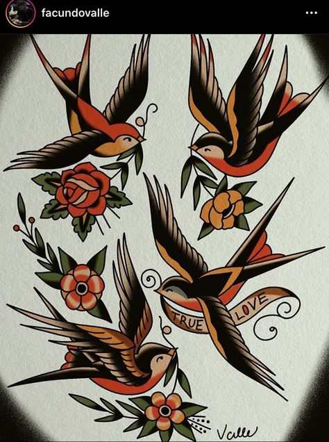 Tradition Bird Tattoo, Sparrow Old School Tattoo, American Trad Swallow, Sailor Jerry Sparrow Tattoo, Traditional Bird Tattoo Design, Swallow Tattoo Men Traditional, Old School Flower Tattoo Sleeve, American Traditional Tattoos Bird, American Traditional Birds