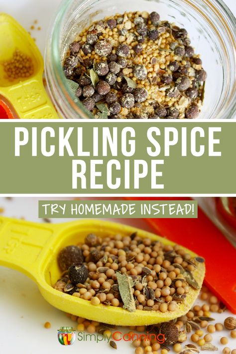 #SimplyCanning shares their pickling spice recipe and includes instructions on how to pickle food in step-by-step guides and videos. Learn how to preserve your own food! #PicklingSpiceRecipe #Pickling #Recipes #Recipe #Spice Picking Spice Recipe, How To Use Pickling Spice, Dill Pickling Spice Recipe, Diy Pickling Spice Easy, Pickling Spices Recipe, Pickling Spice Pickles, Pickling Spice Recipe Homemade, Diy Pickling Spice, Easy Pickling Spice Recipe