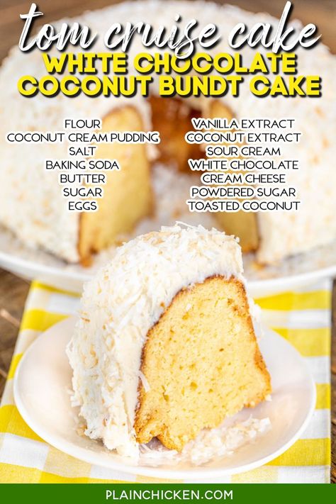 White Chocolate Coconut Bundt Cake, Chocolate Coconut Bundt Cake, Cruise Cake, Coconut Bundt Cake, White Chocolate Coconut, Coconut Pound Cakes, Sour Cream Pound Cake, Coconut Cake Recipe, Cake White