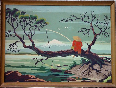 Mid Century Paint, Japanese Artwork, Mount Fuji, Japanese Painting, Fish Painting, Japan Art, Women's Jewelry And Accessories, Japanese Artists, Vintage Artwork