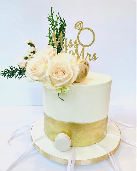 Buttercream cake with hand painted gold accent - victorian cake pulls Macaron and live roses for decor Victorian Cake, Victorian Cakes, Cake Pulls, Bridal Shower Cake, Shower Cake, Buttercream Cake, Gold Accent, Shower Cakes, Macarons