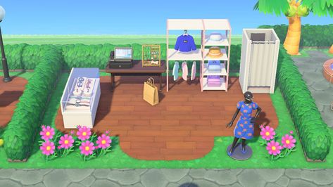 Clothing Store Animal Crossing, Acnh Clothing Store, Acnh Idea, Outdoor Store, Washing Clothes, Animal Crossing, Clothing Store, Custom Design, Animals