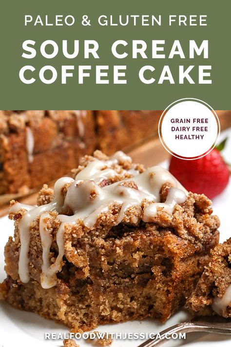 Paleo Sour Cream Coffee Cake looking extra inviting. Sour Cream Desserts, Paleo Coffee Cake, Healthy Sour Cream, Best Paleo Recipes, Delicious Paleo Recipes, Paleo Recipes Breakfast, Sour Cream Coffee Cake, Paleo Recipes Dessert, Gluten Free Recipes For Breakfast