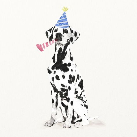 Watercolor Dalmatian dog illustration with birthday party hat & party popper | premium image by rawpixel.com / Aum Zayn Birthday, Animal Party Hats, Giraffe Images, Happy Store, Giraffe Illustration, Animals Party, Elephant Illustration, Elephant Birthday, Hat Party