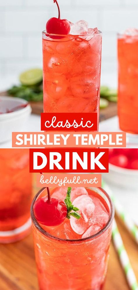 A Thanksgiving drink everyone can enjoy! This non-alcoholic beverage recipe for kids never goes out of style. Deliciously refreshing, bubbly, and pretty in pink, this classic Shirley Temple is always a hit! Shirley Temple Punch Bowl, Sheryl Temple Drink, Holiday Party Punch, Shirley Temple Recipe, Shirley Temple Drink, Refreshing Mocktail, Labor Day Party, Party Punch Recipes, Healthy And Unhealthy Food