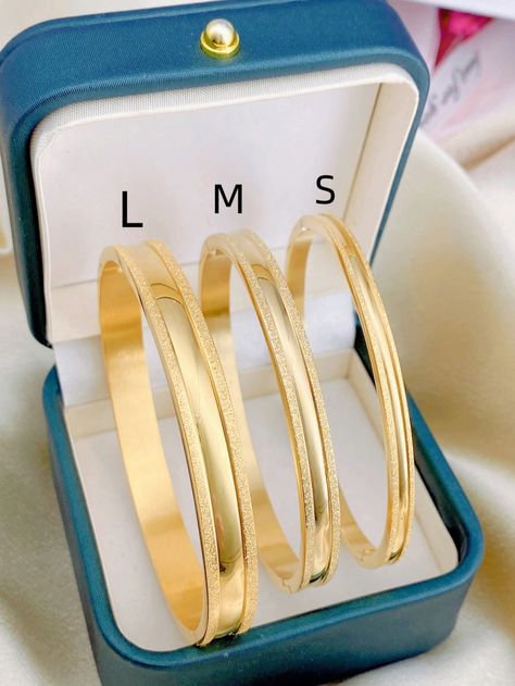 Yellow Gold  Collar  Stainless Steel   Embellished   Women Fashion Jewelry Gold Bangle For Women Classy, Plain Bangles, Plain Gold Bangles, Bangle Design, New Gold Jewellery Designs, Gold Jewellry, Womens Bangles, Enamel Bangle, Gold Ring Designs