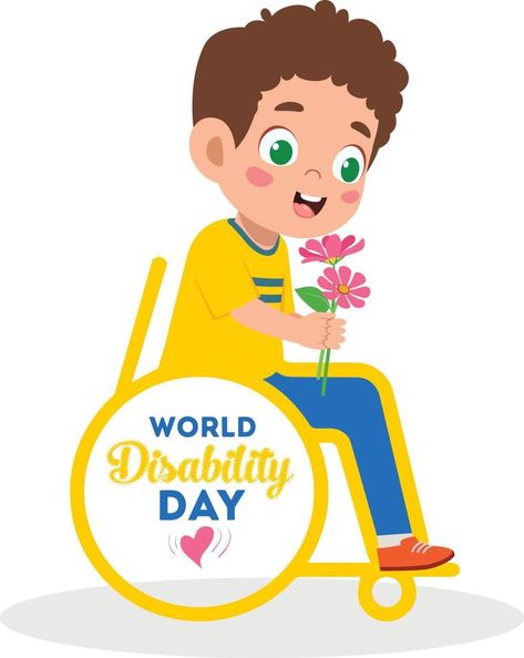 Illustration of a boy in a wheelchair holding a flower gifted to him on the International world disability day. World disability day vector illustration. suitable for poster and banner. World Disabilities Day Poster, World Disabled Day Poster, Holding A Flower, Vector Nature, Awareness Poster, Lakshmi Images, World Days, Crafts For Boys, International Day