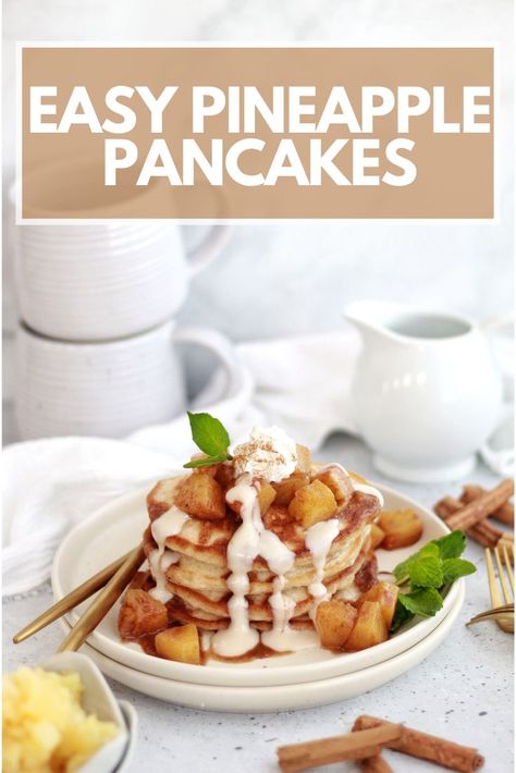 Light and fluffy Easy Pineapple Pancakes are simple and make delicious breakfast! Pineapple Pancakes Recipe, Pineapple Breakfast Ideas, Super Easy Pancakes Recipes, Hawaiian Pancakes, Easy Fast Pancake Recipe, Pineapple Upside Down Pancake Recipe, Simple Banana Pancakes, Healthy Easy Pancake Recipes, Pineapple Pancakes