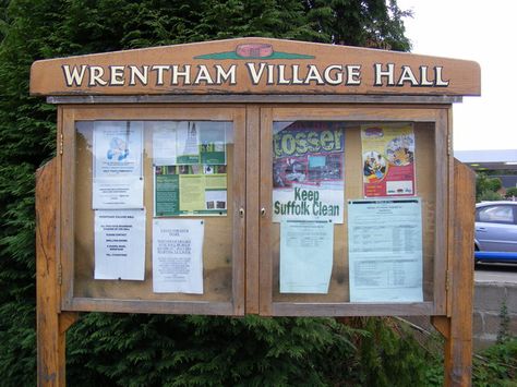 Wrentham Village Notice Board by Adrian Cable, via Geograph Community Notice Board, Community Bulletin Board, Information Kiosk, Bulletin Board Design, Hall Ideas, Notice Boards, Pool House Plans, Frame Sign, Village Green