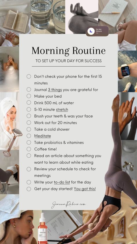 perfect #morning #routine list I found on Pinterest#aesthetic #cleangirl #cleangirlaesthetic #aesthetic #moodboards #vibes #outfitinspo #vanillagirl #vanilla #white #selfcare #vibes #wallpaper #thatgirl Girly Advice, Morning Routines List, Tenk Positivt, Studera Motivation, Latihan Yoga, Routine Ideas, Healthy Morning Routine, Self Care Bullet Journal, Vie Motivation