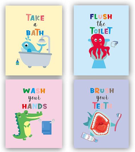 Bathroom Wall Prints, Toddler Bathroom, Kids Bathroom Decor, Kids Bathroom Art, Kids Bathroom Wall Art, Childrens Bathroom, Bathroom Artwork, Brush Your Teeth, Decor Baie