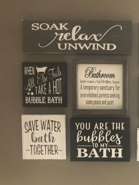 Bathroom wood signs Design own gallery wall Bathroom sign | Etsy Rustic Bathroom Signs Farmhouse Style, Wood Signs Sayings Funny, Rustic Bathroom Signs, Bathroom Wood Signs, Cute Bathroom Signs, Bathroom Sayings, Gallery Wall Bathroom, Ideas For The Room, Idea For Wall