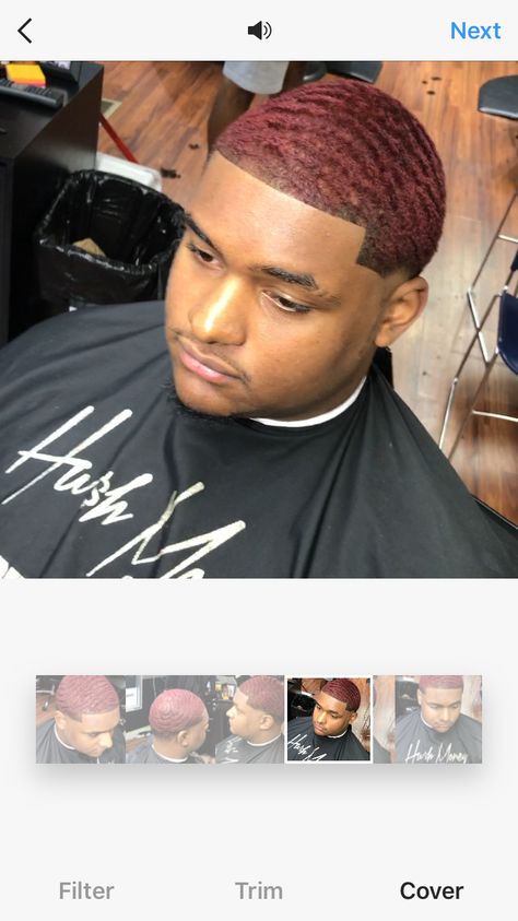 hair colors Red Waves Hair Black Men, Black Men Hair Dye Ideas, Dyed Waves, Blackmen's Haircuts, Men Waves, Boys Dyed Hair, 360 Waves Hair, Guy Hairstyles, Ginger Hair Men