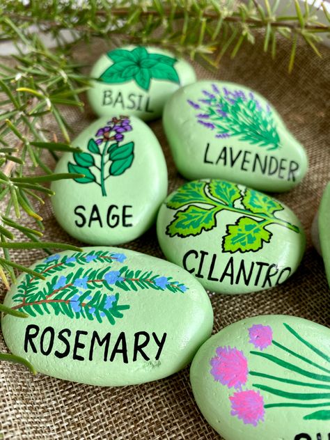 Garden Markers Rock, Personalized Garden Stones, Herb Garden Markers, Herb Labels, Rock Plants, Spring Basket, Garden Labels, Story Stones, Plant Tags